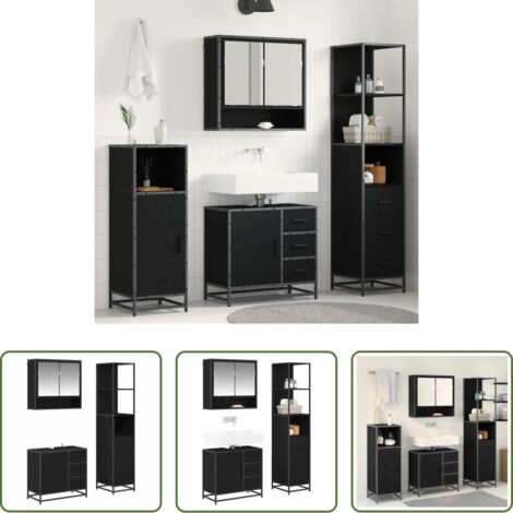 Armario de baño -  Juego de muebles de baño 3 pcs Roble Negro Madera de ingeniería