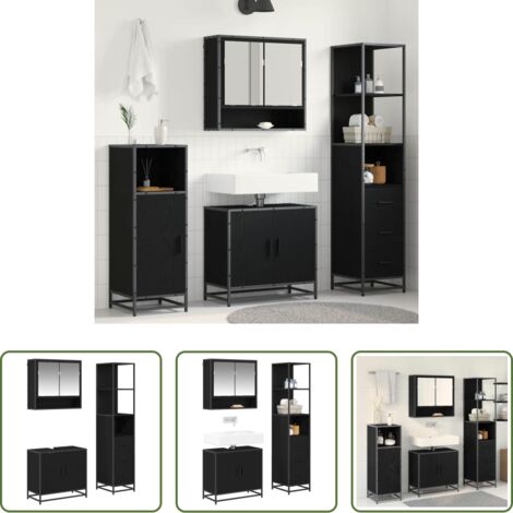 Armario de baño -  Juego de muebles de baño 3 pcs Roble Negro Madera de ingeniería