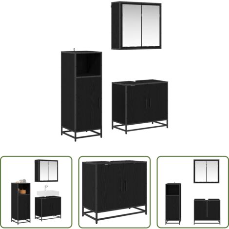 Armario de baño -  Juego de muebles de baño 3 pcs Roble Negro Madera de ingeniería
