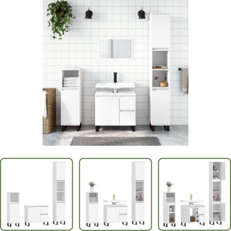 Armario de baño -  Juego de muebles de baño 3 pzas madera contrachapada blanco