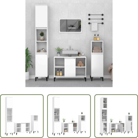 Armario de baño -  Juego de muebles de baño 3 pzas madera contrachapada blanco