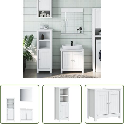 Armario de baño - Juego de muebles de baño BERG 3 pzas madera maciza pino blanco