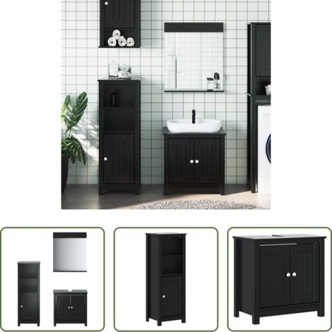 Armario de baño - Juego de muebles de baño BERG 3 pzas madera maciza pino negro