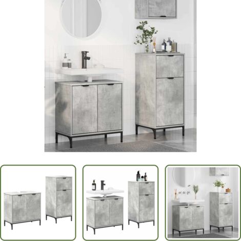 Armario de baño -  Juego de muebles de baño con cajón 2 pcs Gris Concreto