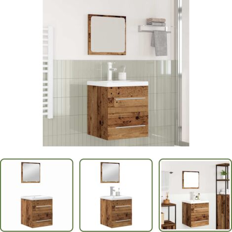 Armario de baño -  Juego de muebles de baño con cajón 2 pcs Madera envejecida