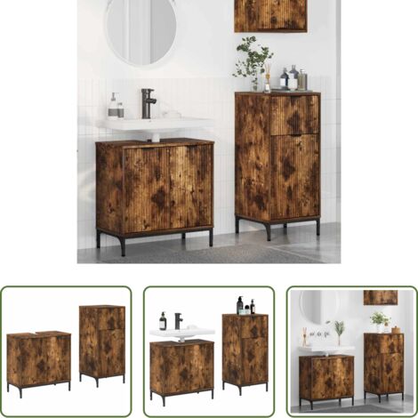 Armario de baño -  Juego de muebles de baño con cajón 2 pcs Roble ahumado
