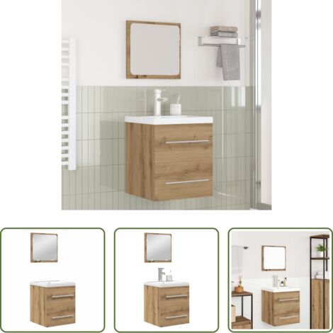 Armario de baño -  Juego de muebles de baño con cajón 2 pcs Roble artesanal
