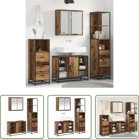 Armario de baño -  Juego de muebles de baño con cajón 3 pcs Madera envejecida