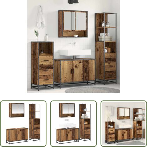 Armario de baño -  Juego de muebles de baño con cajón 3 pcs Madera envejecida