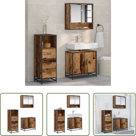 Armario de baño -  Juego de muebles de baño con cajón 3 pcs Madera envejecida