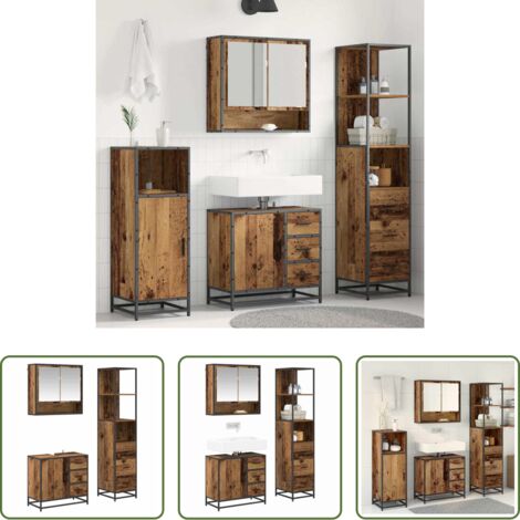 Armario de baño -  Juego de muebles de baño con cajón 3 pcs Madera envejecida