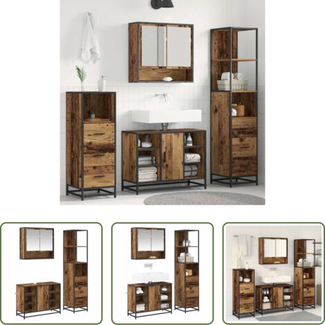 Armario de baño -  Juego de muebles de baño con cajón 3 pcs Madera envejecida
