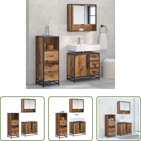Armario de baño -  Juego de muebles de baño con cajón 3 pcs Madera Vieja