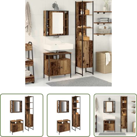 Armario de baño -  Juego de muebles de baño con estante 3 pcs Madera Vieja