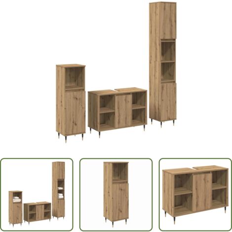 Armario de baño -  Juego de muebles de baño con estante 3 pcs Roble artesanal