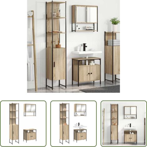 Armario de baño -  Juego de muebles de baño con estante 3 pcs Roble Sonoma
