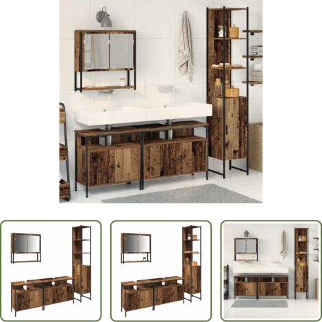Armario de baño -  Juego de muebles de baño con estante 4 pcs Madera Vieja