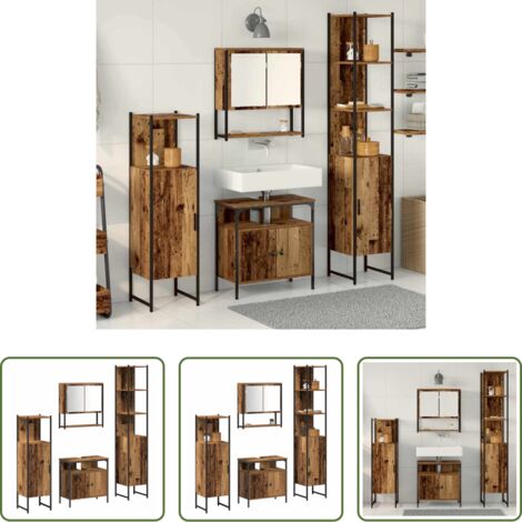 Armario de baño -  Juego de muebles de baño con estante 4 pcs Madera vieja