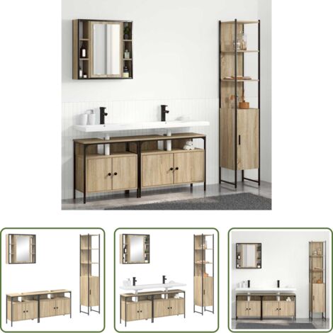 Armario de baño -  Juego de muebles de baño con estante 4 pcs Roble Sonoma