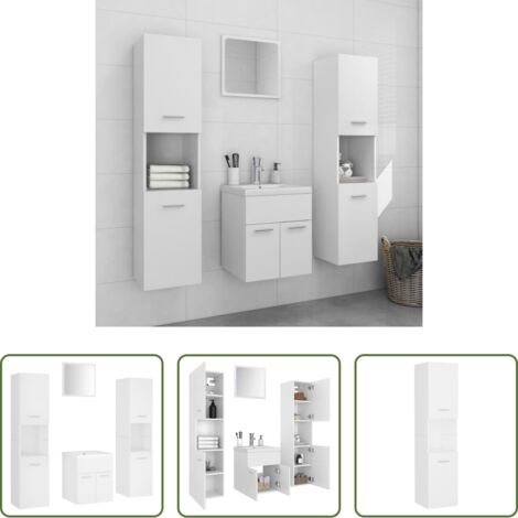 Armario de baño -  Juego de muebles de baño madera de ingeniería blanco