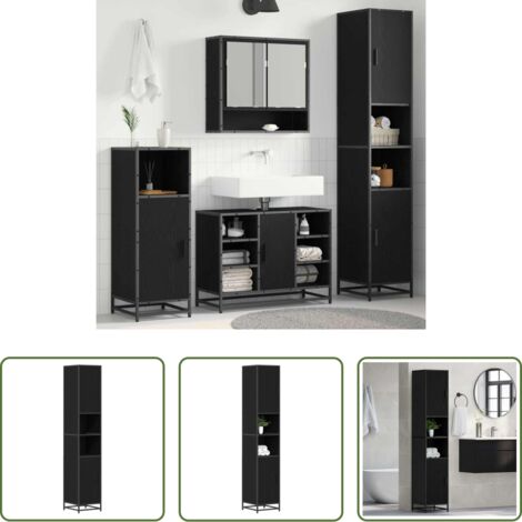 Armario de baño -  Juego de muebles de baño Roble Negro 35 x 37,5 x 188,5 cm