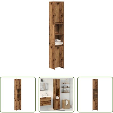 Armario de baño madera -  Armario de baño madera de ingeniería envejecida 30x30x183,5 cm