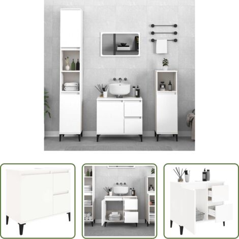 Armario de baño madera contrachapada -  Armario de baño madera contrachapada blanco 65x33x60 cm