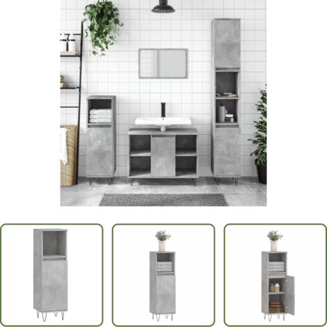 Armario de baño madera contrachapada -  Armario de baño madera contrachapada gris hormigón 30x30x100 cm