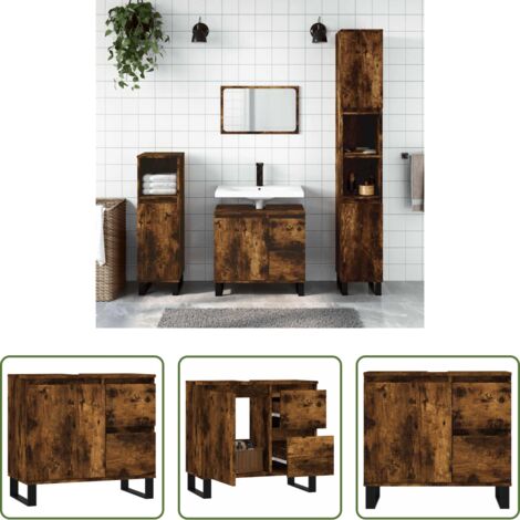 Armario de baño madera contrachapada -  Armario de baño madera contrachapada roble ahumado 65x33x60 cm
