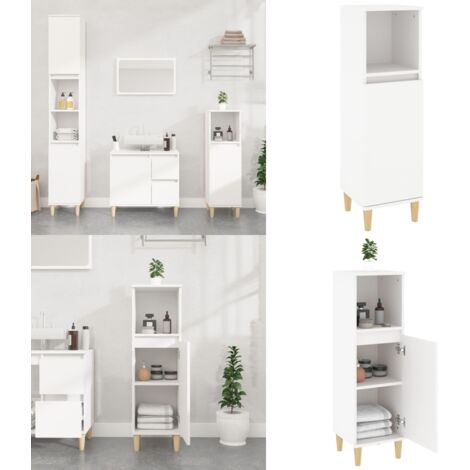 Armario de baño madera contrachapada blanco 30x30x100 cm - Armario de baño madera contrachapada - Armario de baño blanco