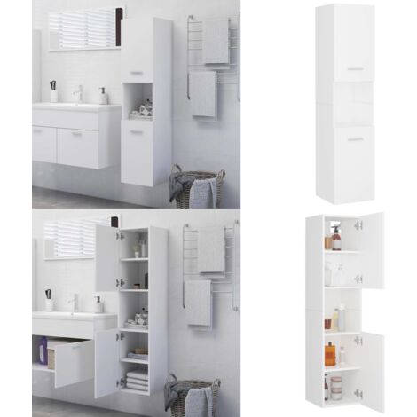 Armario de baño madera contrachapada blanco 30x30x130 cm - Almacenamiento de baño - Armario de baño madera contrachapada