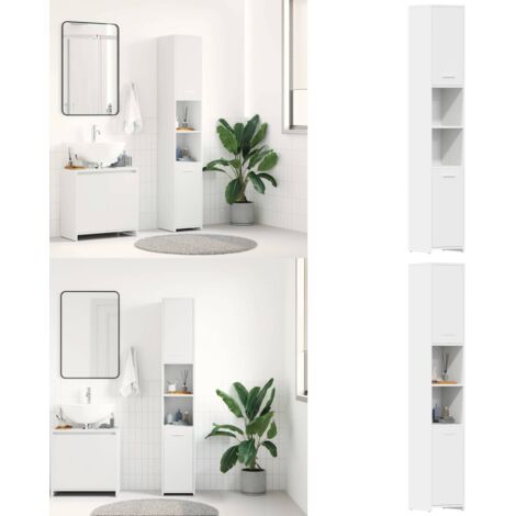 Armario de baño madera contrachapada blanco 30x30x183,5 cm - Armario de baño madera - Armario de baño blanco