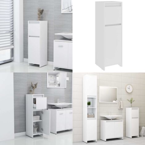Armario de baño madera contrachapada blanco 30x30x95 cm - Armario de cuarto de baño - Almacenamiento de baño