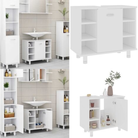Armario de baño madera contrachapada blanco 60x32x53,5 cm - Armario de cuarto de baño - Mueble de baño