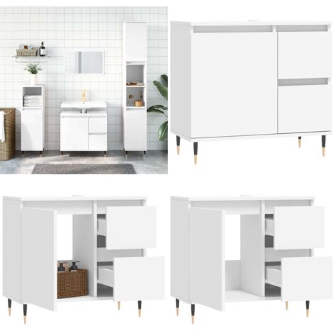 Armario de baño madera contrachapada blanco 65x33x60 cm - Armario de baño blanco - Armario de baño madera contrachapada