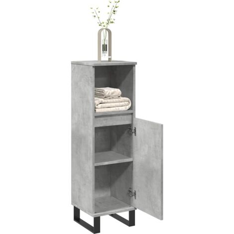 Armario de baño madera contrachapada gris hormigón 30x30x100 cm