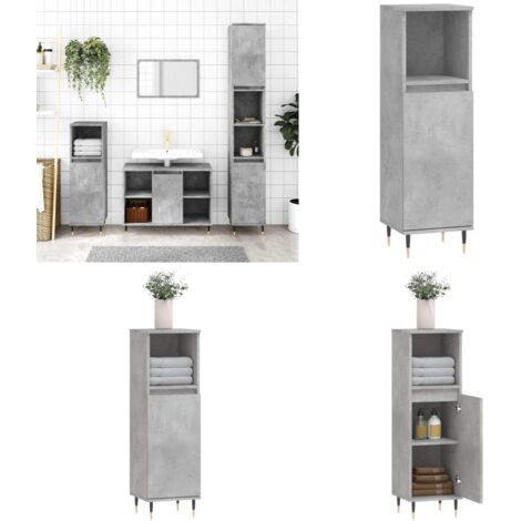 Armario de baño madera contrachapada gris hormigón 30x30x100 cm - Armario de baño madera contrachapada - Armario de baño gris hormigón