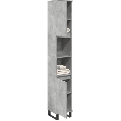 Armario de baño madera contrachapada gris hormigón 30x30x190 cm