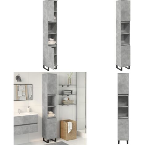 Armario de baño madera contrachapada gris hormigón 30x30x190 cm - Armario de baño madera - Armario de baño gris hormigón