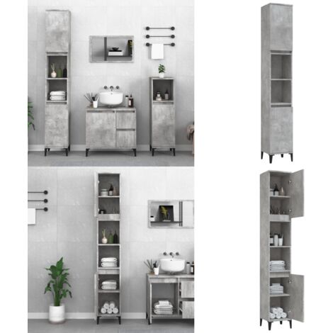 Armario de baño madera contrachapada gris hormigón 30x30x190 cm - Armario de baño madera contrachapada - Armario de baño gris hormigón