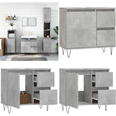 Armario de baño madera contrachapada gris hormigón 65x33x60 cm - Armario de baño madera contrachapada - Armario de baño gris hormigón