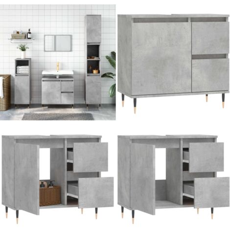 Armario de baño madera contrachapada gris hormigón 65x33x60 cm - Armario de baño madera contrachapada - Armario de baño gris hormigón