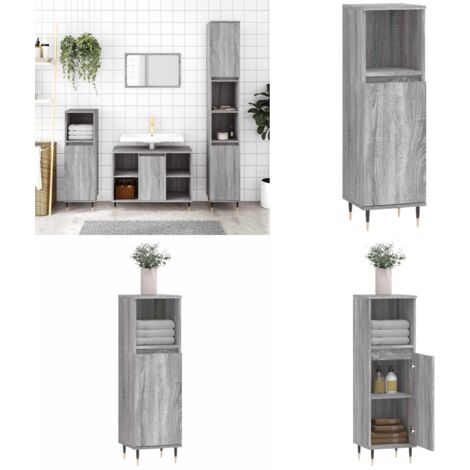 Armario de baño madera contrachapada gris Sonoma 30x30x100 cm - Armario de baño gris - Armario de baño madera contrachapada