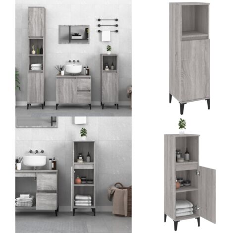 Armario de baño madera contrachapada gris Sonoma 30x30x100 cm - Armario de baño madera contrachapada - Armario de baño gris Sonoma