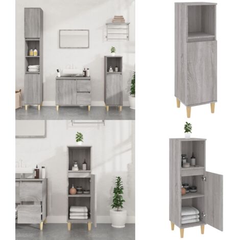Armario de baño madera contrachapada gris Sonoma 30x30x100 cm - Armario de baño madera contrachapada - Armario de baño gris Sonoma