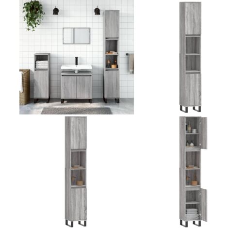 Armario de baño madera contrachapada gris Sonoma 30x30x190 cm - Armario de baño gris - Armario de baño madera contrachapada