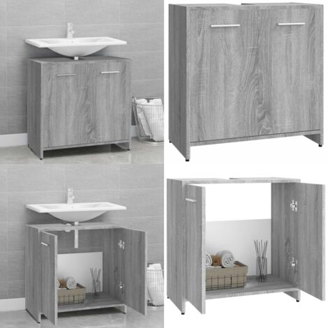 Armario de baño madera contrachapada gris Sonoma 60x33x60 cm - Armario de baño madera contrachapada - Armario de baño gris Sonoma