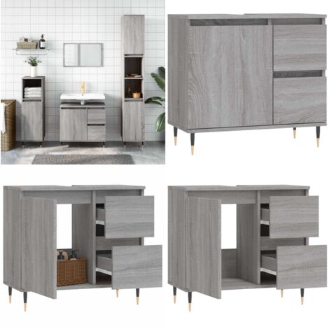 Armario de baño madera contrachapada gris Sonoma 65x33x60 cm - Armario de baño gris - Armario de baño madera contrachapada