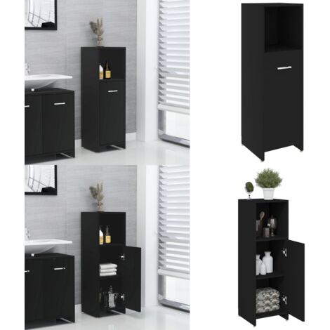 Armario de baño madera contrachapada negro 30x30x95 cm - Armario de cuarto de baño - Armario de madera contrachapada