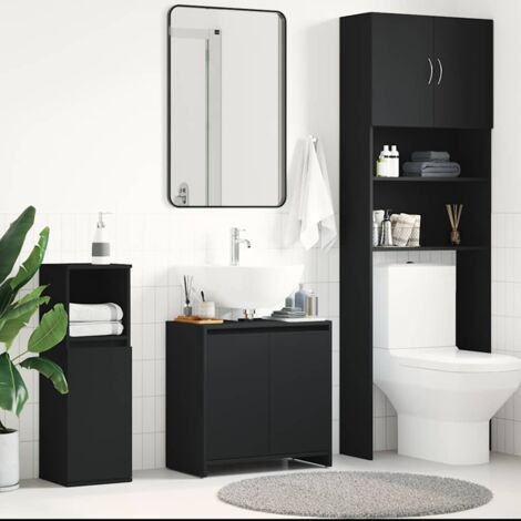 Armario de baño madera contrachapada negro 60x33x61 cm